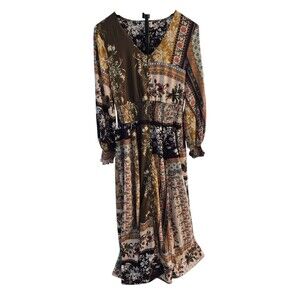 Talisman XS Dress Patchwork Prairie Maxi Button Down Hippie Festival Boho